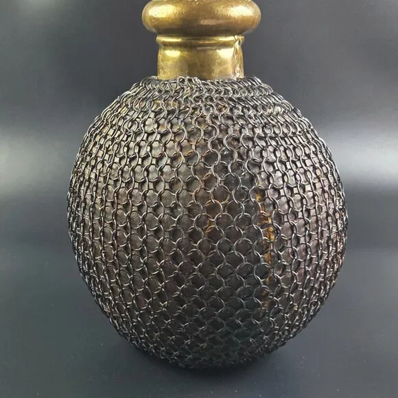 Antique French Brass and Metal Chain Vase – 10" Tall - Picture 2 of 9